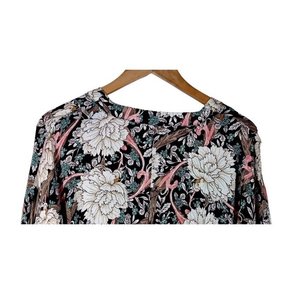 Meritt Floral Mini Dress Full Sleeves Gathered Black Multi Boho Cottage Peasant - Picture 6 of 14